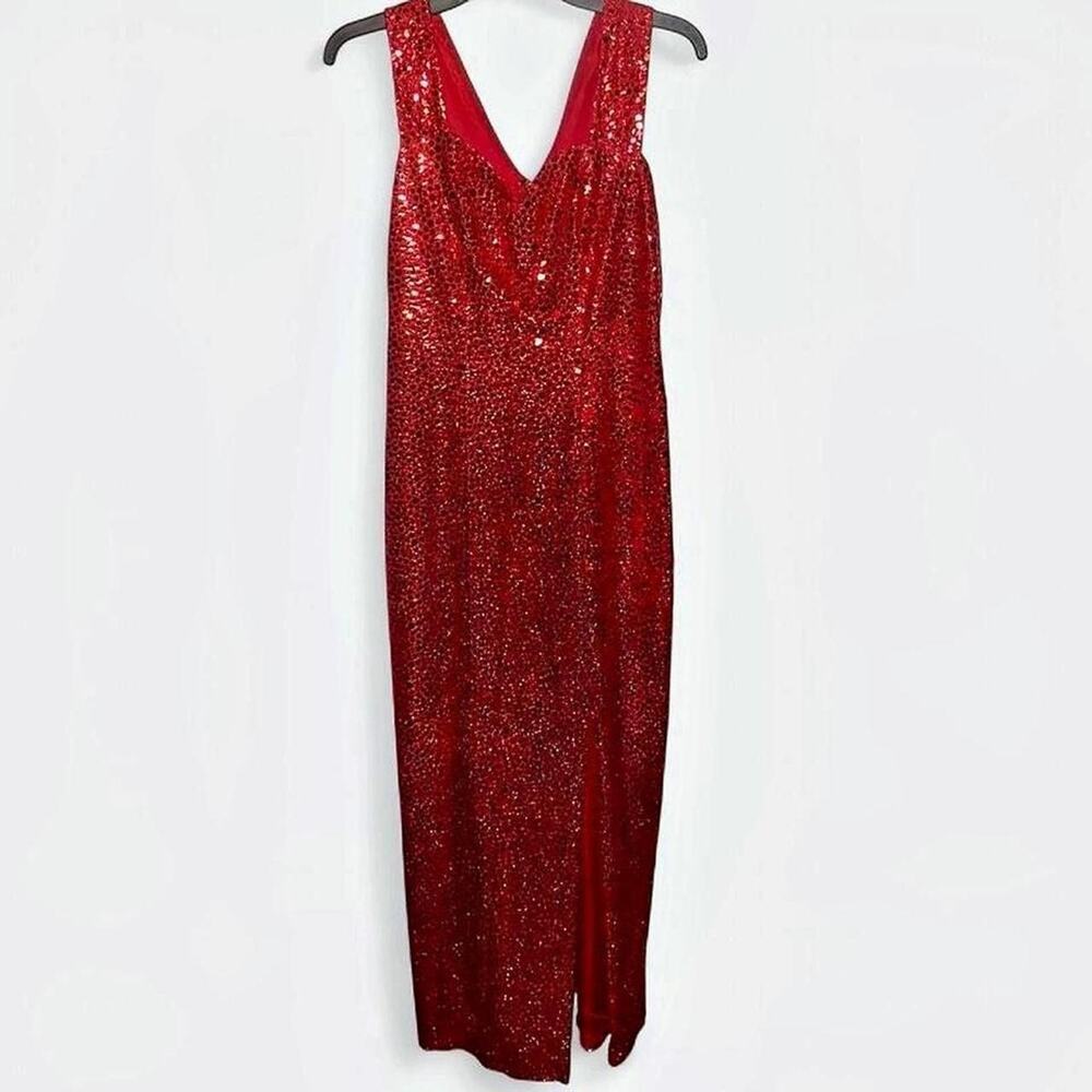 Vintage Red Sequin Embellished Jessica Rabbit-Esque Glam Sleeveless Maxi Dress
